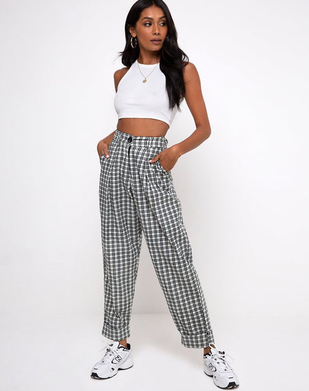 Misha Wide Leg Trouser in Houndstooth Brown