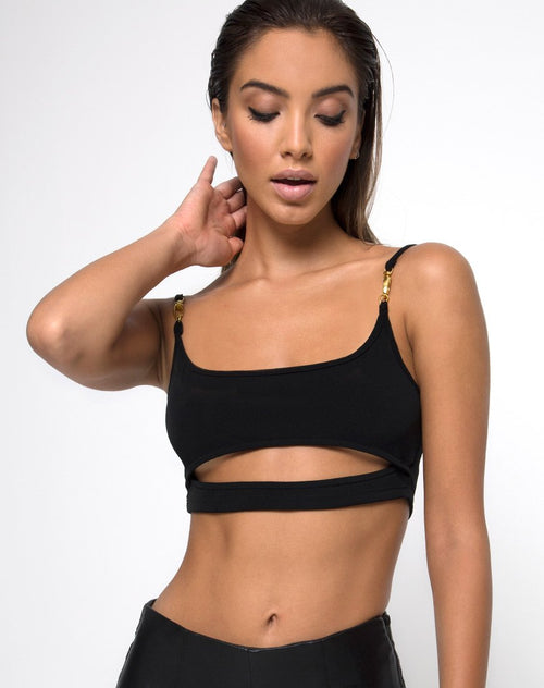 Mish Cutout Crop Top in Black Clasp Gold