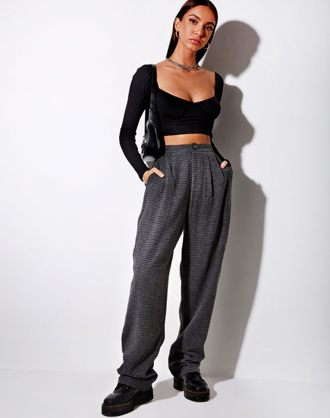 Image of Misha Wide Leg Trouser in Houndstooth Black and Grey