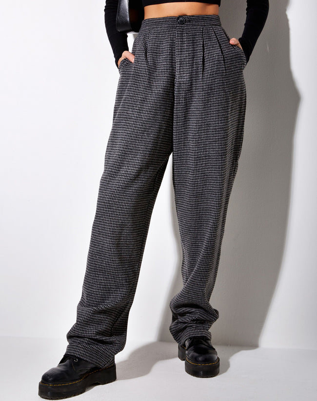 Image of Misha Wide Leg Trouser in Houndstooth Black and Grey