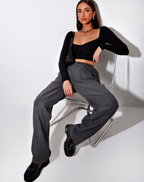 Image of Misha Wide Leg Trouser in Houndstooth Black and Grey