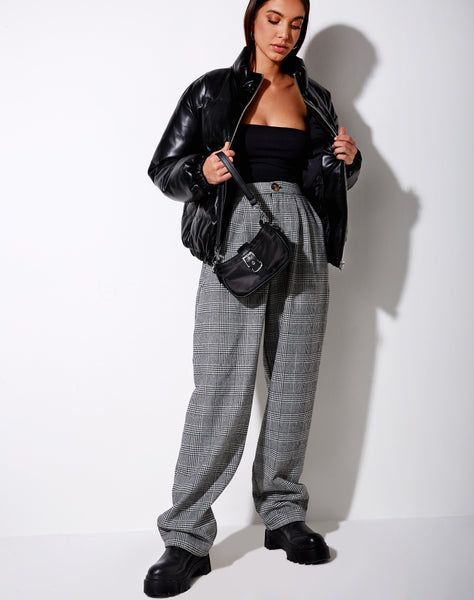 Misha Wide Leg Trouser in Houndstooth Black