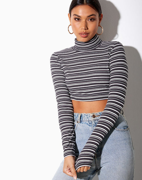 Moeena Crop Top in Black Grey and White