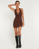 image of Mogi Halterneck Mini Dress in Chocolate Rib Knit