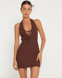 image of Mogi Halterneck Mini Dress in Chocolate Rib Knit