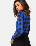 Molaka Highneck Bodice in Tartan Blue