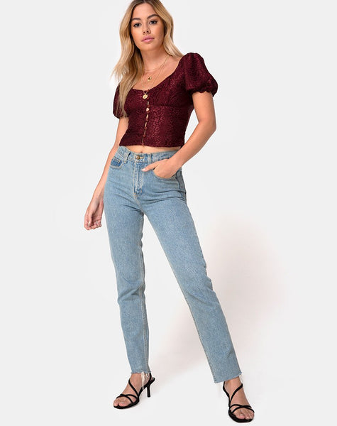 Monda Top in Satin Cheetah Burgundy