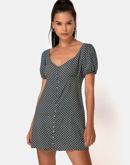 Kezie Skater Dress in Gingham Cream