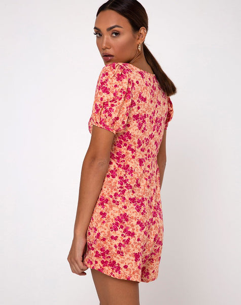 Mora Playsuit in Dark Wild Flower Cantaloupe