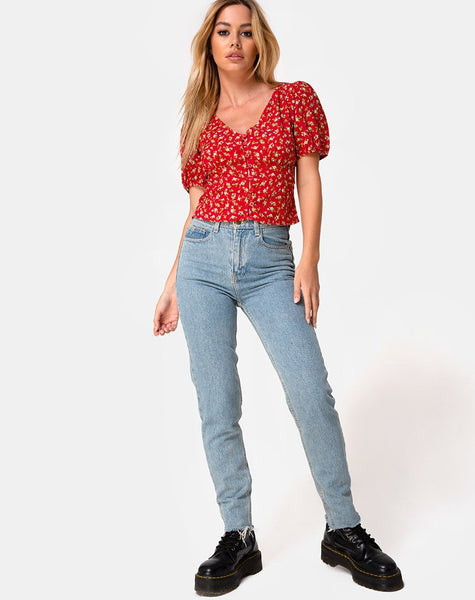 Moria Top in Falling For You Floral Red