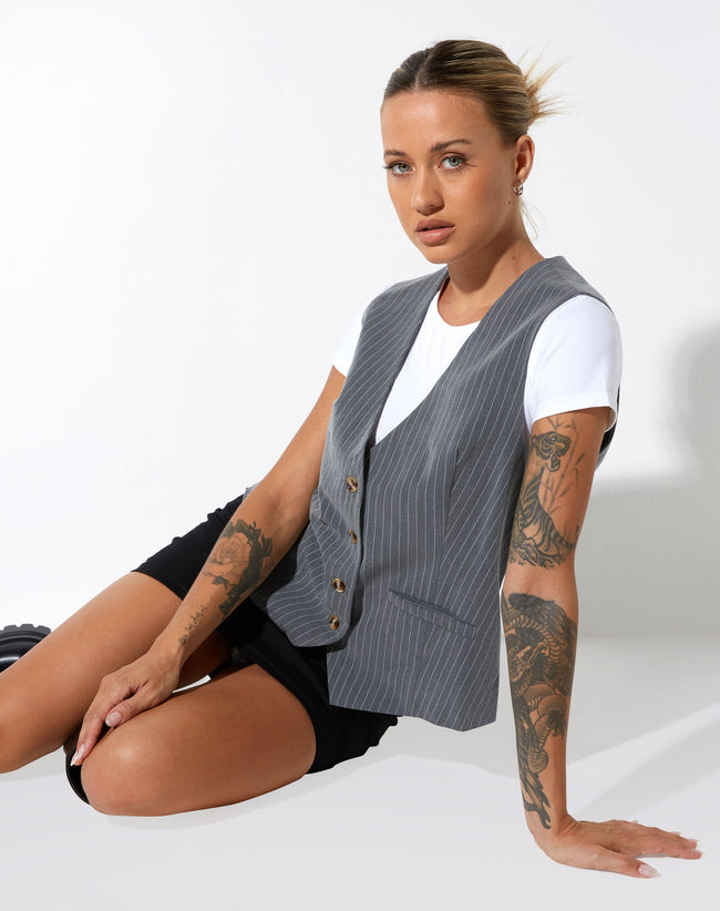 image of Moris Vest in Pinstripe Grey