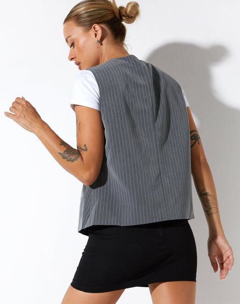 image of Moris Vest in Pinstripe Grey