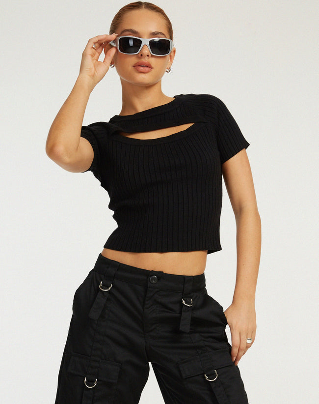 Morsche Cut Out Crop Top in Black