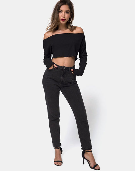 Moss Crop Jumper in Black Rib