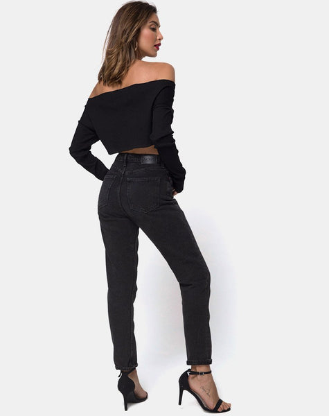 Moss Crop Jumper in Black Rib