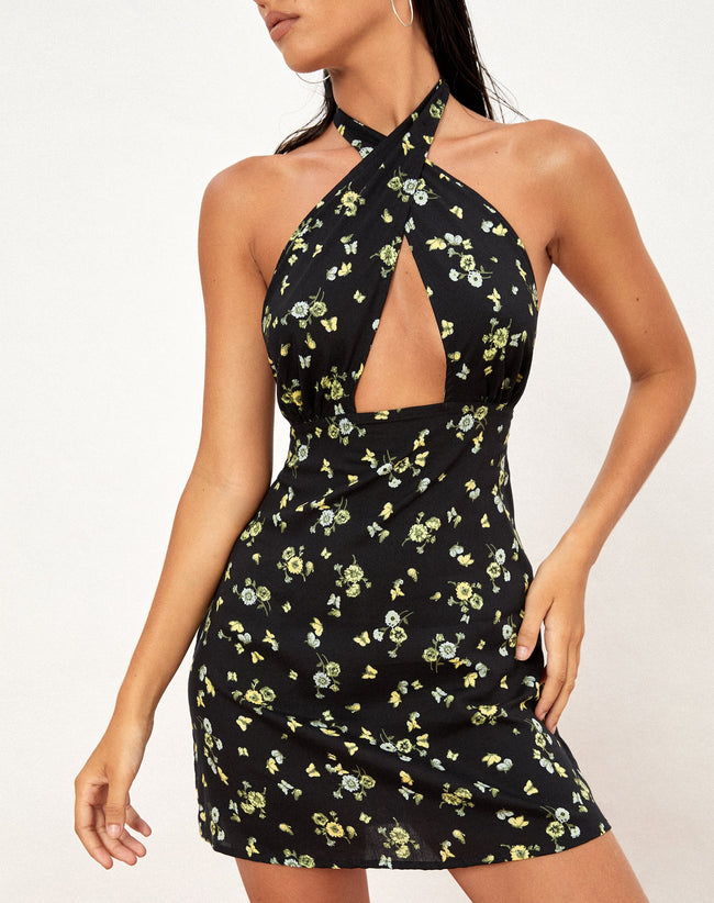 image of Moura Cutout Dress in Lemon and Lime Black