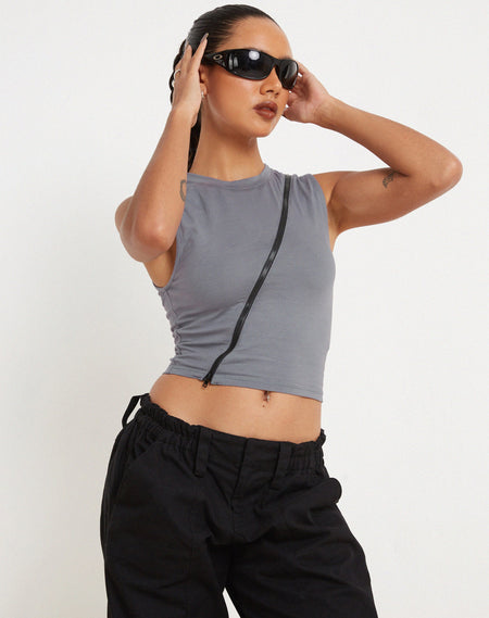 Eltica One Shoulder Crop Top in Grey