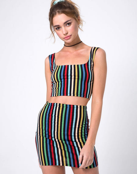 Kimmy Bodycon Skirt in New Vertical Mixed Stripe