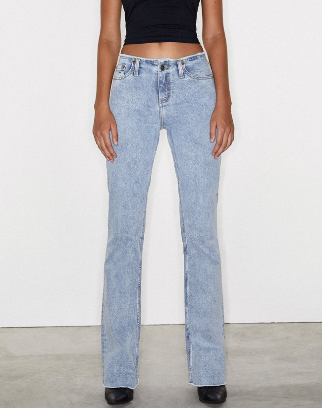 image of Frayed Low Rise Jeans in Light Wash Blue