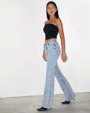 image of Frayed Low Rise Jeans in Light Wash Blue