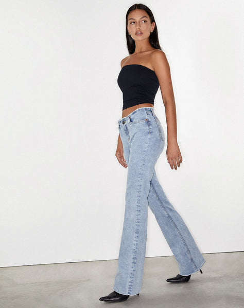 image of Frayed Low Rise Jeans in Light Wash Blue