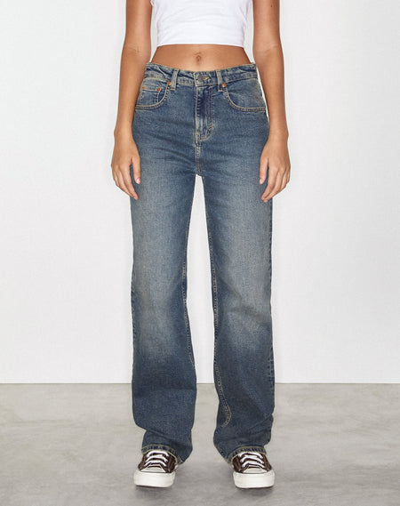 Frayed Low Rise Jeans in Brown and Blue Acid