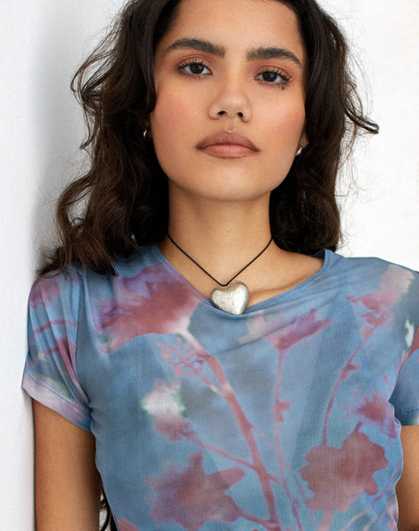 image of MOTEL X JACQUIE Tonia Printed Top in Lumen Mesh Blue