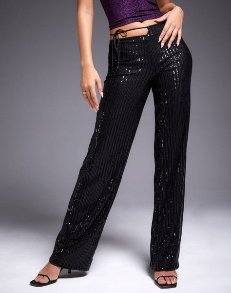 Image of Sanju Trouser in Drape Sequin Black