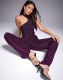 Image of Niran Wide Leg Trouser in Slinky Glitter Dark Purple