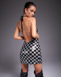 Dulay Mini Dress in Checkerboard Sequin Black and Silver