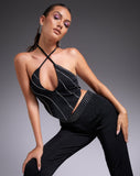 Image of Tarava Trouser in Crepe Black Hotfix Diamante