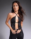 Image of Runita Top in Drape Sequin Black