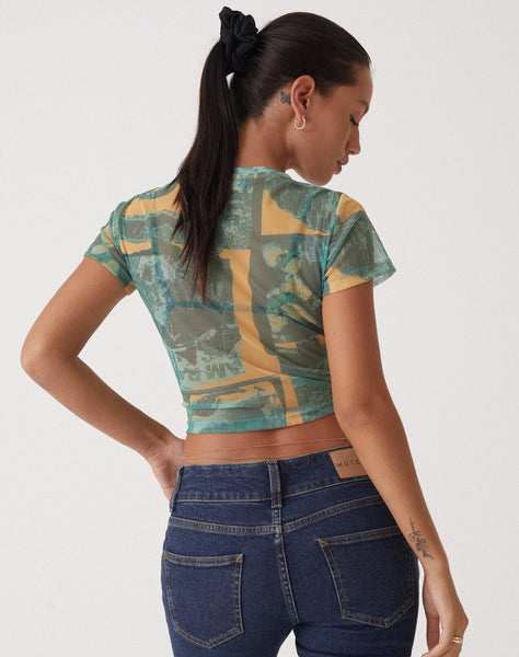 image of  Motel x Olivia Neill Zora Top in Collage Floral Shadow Green