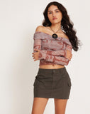 Image of Nadhira Long Sleeve Mesh Bardot Top in Botanical Bleed Warm Grey