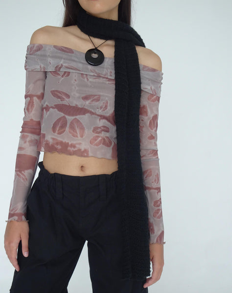 Image of Nadhira Long Sleeve Mesh Bardot Top in Botanical Bleed Warm Grey