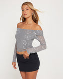 image of Nagini Bardot Top in Mesh Glitter Dot Frost Gray