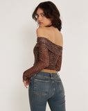 image of Nagini Long Sleeve Bardot Top in Rar Leopard Mesh