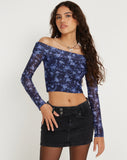 image of Nagini Long Sleeve Bardot Top in Pretty Floral Navy