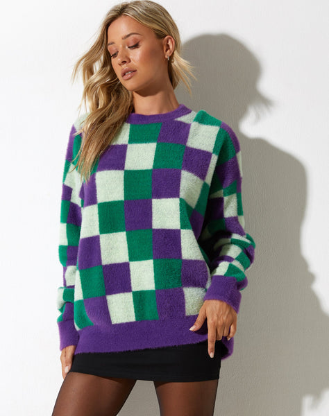 image of Namari Jumper in Check Green Purple