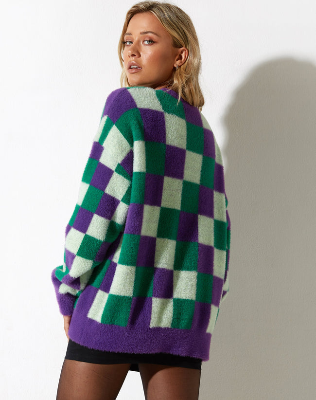 image of Namari Jumper in Check Green Purple