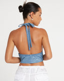 image of Nanda Halter Top in Denim Stone Wash Blue