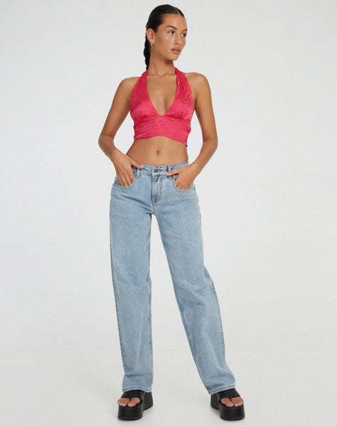 image of Nanda Crop Top in Satin Zebra Hot Pink