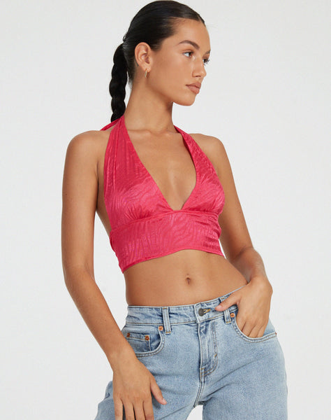 image of Nanda Crop Top in Satin Zebra Hot Pink