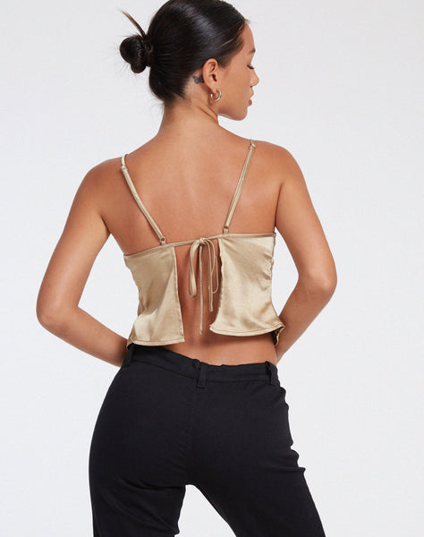 image of Nandina Top in Satin Olive Gold