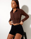 Nandy Crop Top in Rib Deep Mahogany with Brown Stitching