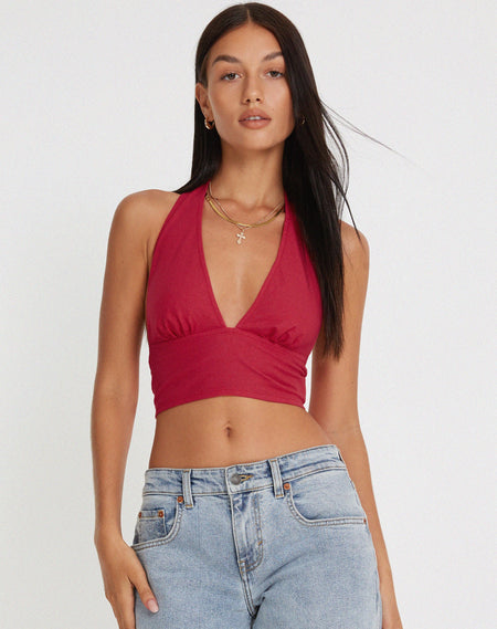 Nindita Halterneck Crop Top in Magenta Purple