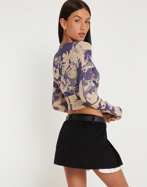 image of Narita Printed Long Sleeve Crop Top in Collage Floral Shadow Purple