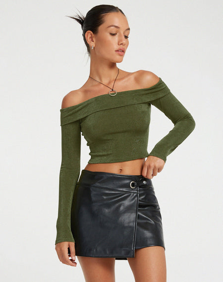 Tayon Long Sleeve Rib Top in Khaki