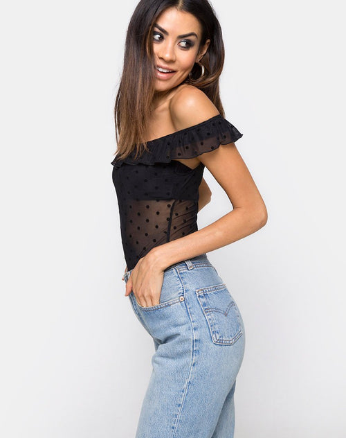 Natalia Off The Shoulder Bodice in Polka Net Black