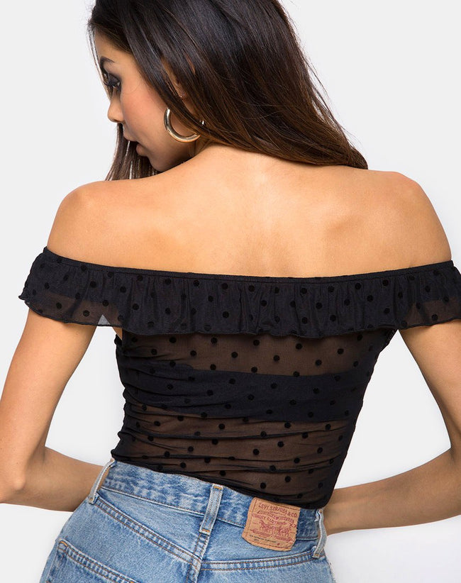 Natalia Off The Shoulder Bodice in Polka Net Black